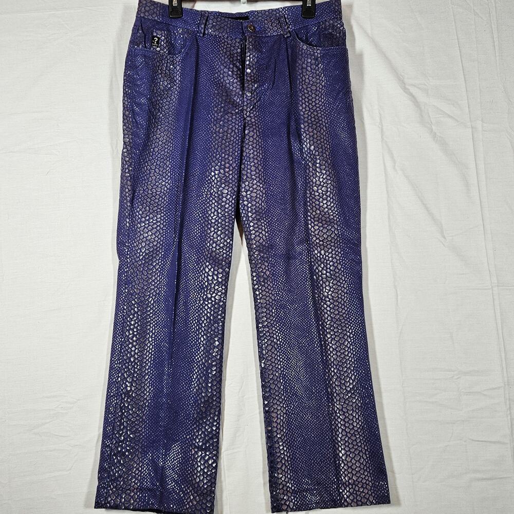 Vintage Guess Jeans Womens 31 31x27.5 Purple Snake Print Straight Leg Denim Y2K